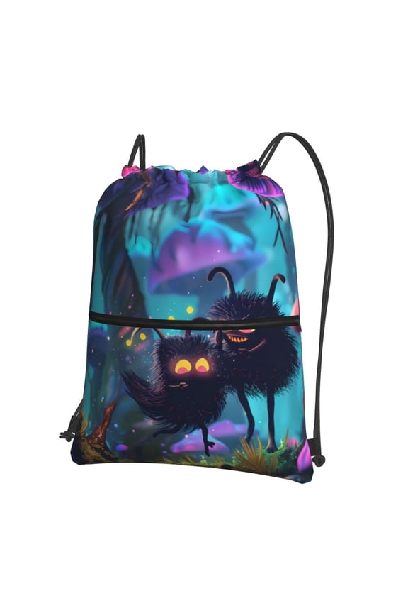 Cute Fuzzy Fantasy Creatures Drawstring Backpack String Bag Cinch Water Resistant for Gym Shopping Sport Yoga
