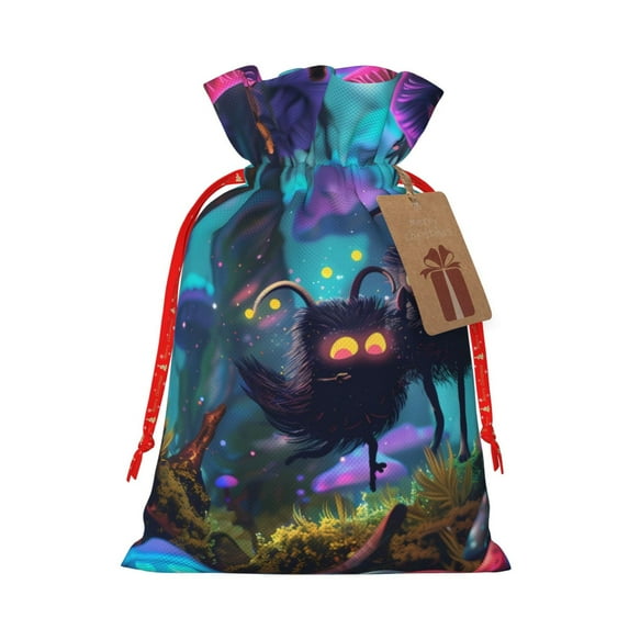 Naloa Cute Fuzzy Fantasy Creatures Drawstring Christmas Bags, 3D Xmas Gift Bags, Christmas Wrapping Bags, Xmas Goodie Bags, Treat Pouch Bags, Party Favor Bags-Small