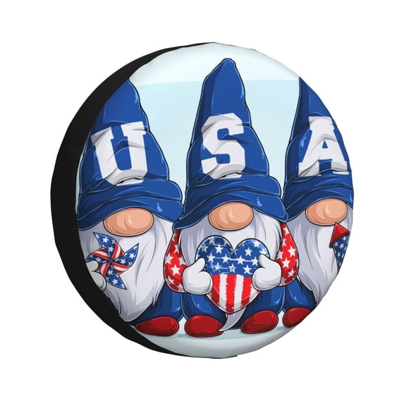 Naloa Cute Gnomes in USA PVC Leather Spare Tire Wheel Cover for Car Truck SUV Camper Trailer Universal Fit many size17 inch