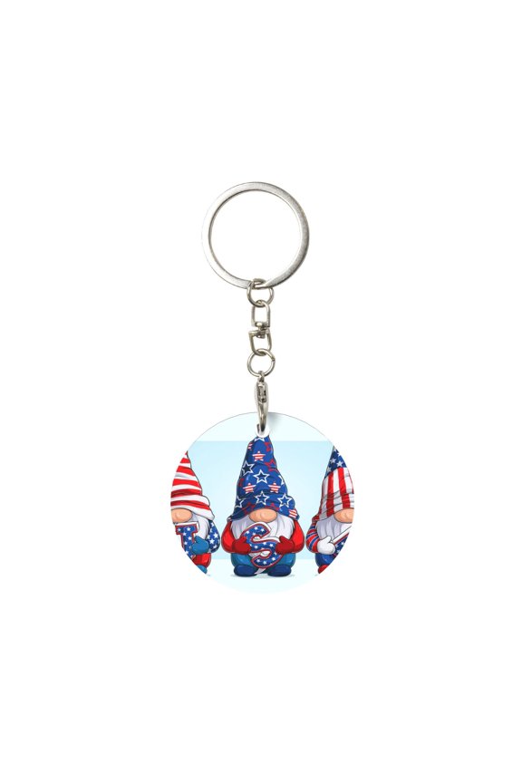 Cute Gnomes in USA1 Print Round Keychain Keychain Key Ring, Key Tag, Key Chain Bulk for Gift Accessories (Round)