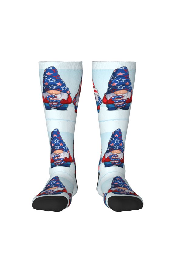 Cute Gnomes in USA1 Thigh High Socks Extra Long Stretchy Sock Women Over Knee High Opaque Stocking Daily Wear