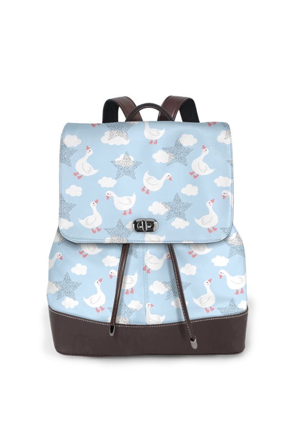 Naloa Cute Goose On A Blue Sky Print Leather Backpack Purse for Women and Ladies,Shoulder Travel Daypacks Bags,Laptop Backpack for Women