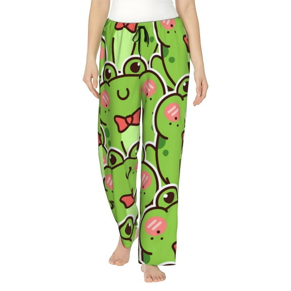 Naloa Cute Green Frog Print Women’s Ultra-Soft Comfy Pajama Lounge Pants with Pockets & Drawstring