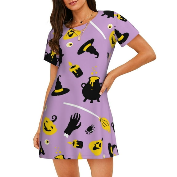 Naloa Cute Halloween Print Women Nightgowns,Womens Loungewear,Short Sleeve Sleepwear,Comfy Ladies Nightdress