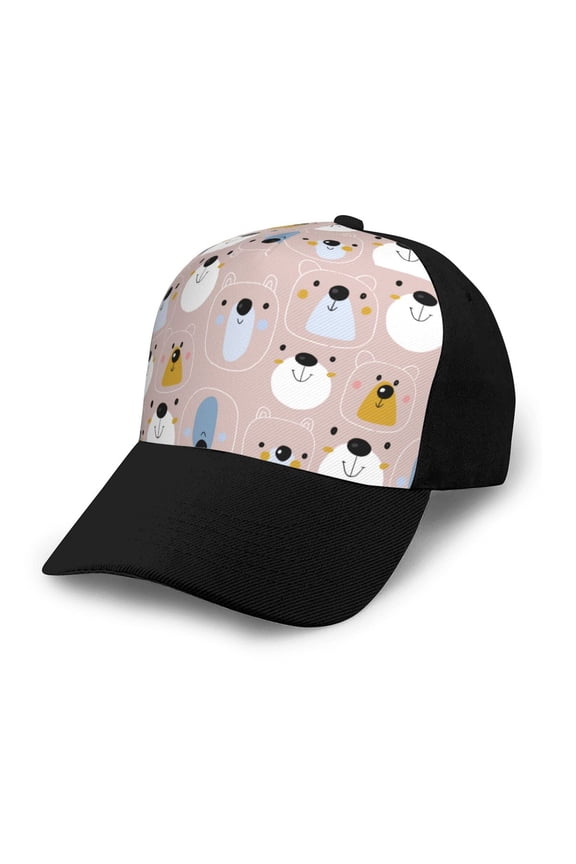 Cute Hand Drawn Bear Adult adjustable Print Baseball Hat, Patchwork curved brim baseball capfor Men and Women, One Size