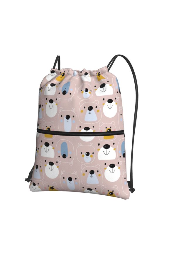 Cute Hand Drawn Bear Drawstring Backpack String Bag Cinch Water Resistant for Gym Shopping Sport Yoga