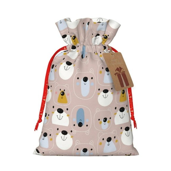 Naloa Cute Hand Drawn Bear Drawstring Christmas Bags, 3D Xmas Gift Bags, Christmas Wrapping Bags, Xmas Goodie Bags, Treat Pouch Bags, Party Favor Bags-Medium
