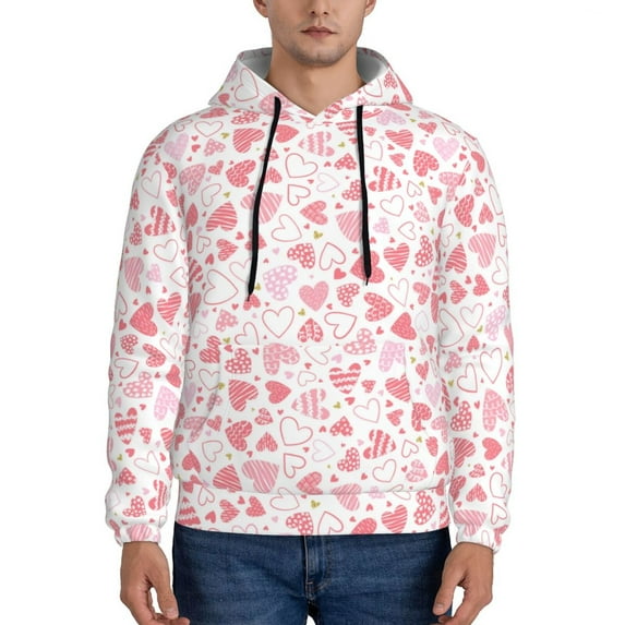 Naloa Cute Hand Drawn Hearts Men's Casual Hooded Collar Drawstring Hoodies Pullover Sweatshirts Casual Long Sleeve Shirts-4X-Large
