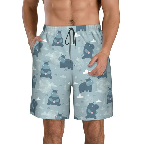 Naloa Cute Hippopotamus Men's Beach Shorts, Surfing shorts, Swim trunks, Quick Dry Swim Trunks for Surfing Beach Fun - XX-Large