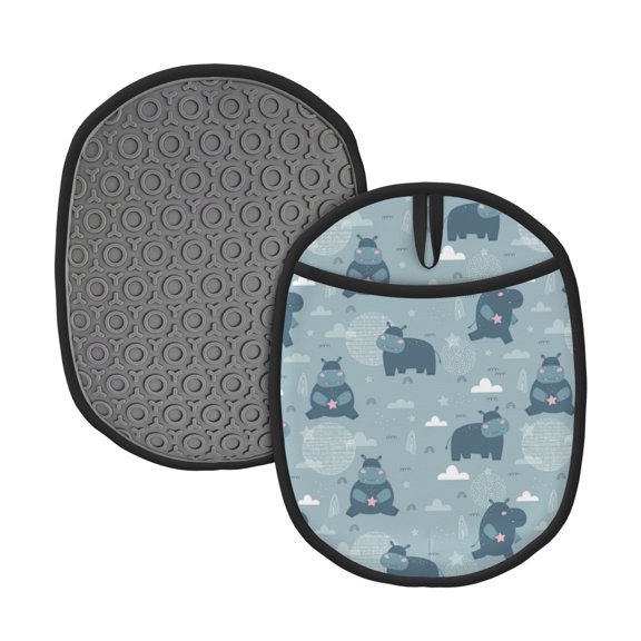 Naloa Cute Hippopotamus Silicone Pot Holders, Oven Mitts Heat Resistant Hot Pads, Non Slip Pot Holder for Kitchen Baking and Cooking 9.4 x 7.5 Inches