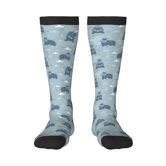 Naloa Cute Hippopotamus Thigh High Socks Extra Long Stretchy Sock Women Over Knee High Opaque Stocking Daily Wear