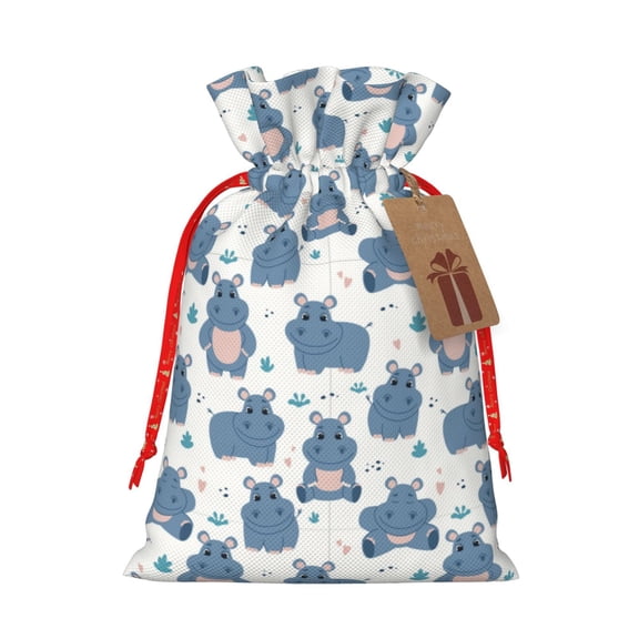 Naloa Cute Hippos Drawstring Christmas Bags, 3D Xmas Gift Bags, Christmas Wrapping Bags, Xmas Goodie Bags, Treat Pouch Bags, Party Favor Bags-Small