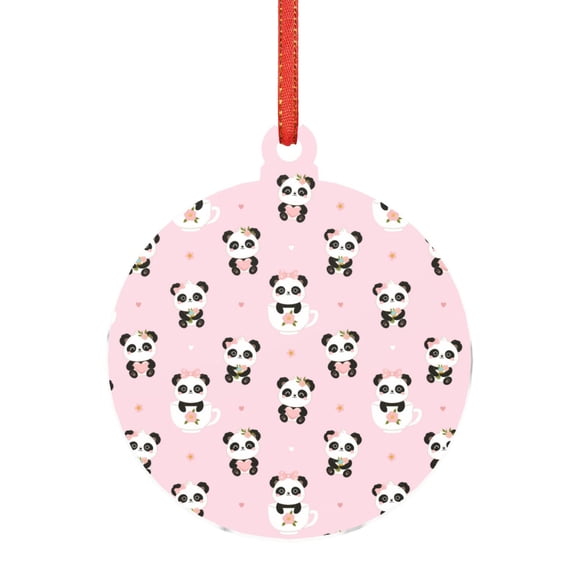 Naloa Cute Kawaii Panda Acrylic Santa Tree Decorations Christmas Hanging Pendant for Christmas Winter New Year Party Hanging Decorations-Round Shape
