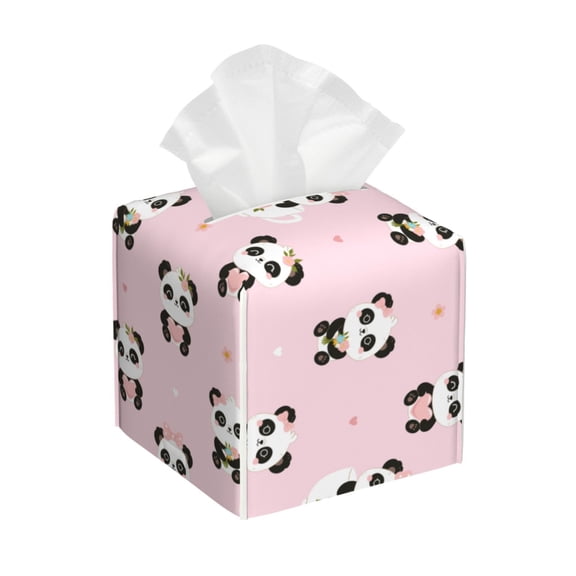 Naloa Cute Kawaii Panda Tissue Box Cover Leather Tissue Holder Square Facial Tissue Case for Bathroom, Vanity Countertop, Tabletop, Car