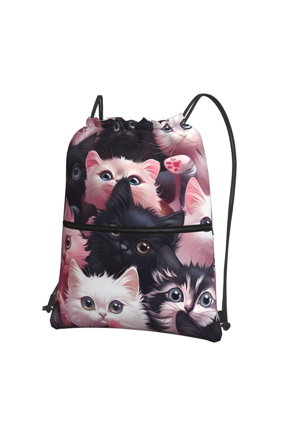 Cute Kittens Group Portrait Drawstring Backpack String Bag Cinch Water Resistant for Gym Shopping Sport Yoga