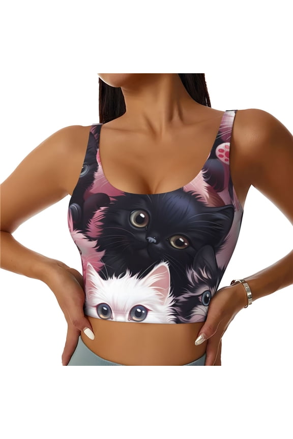 Cute Kittens Group Portrait Sports Bras for Women,Sports Bras for Women High Support with Removable Pads-Small