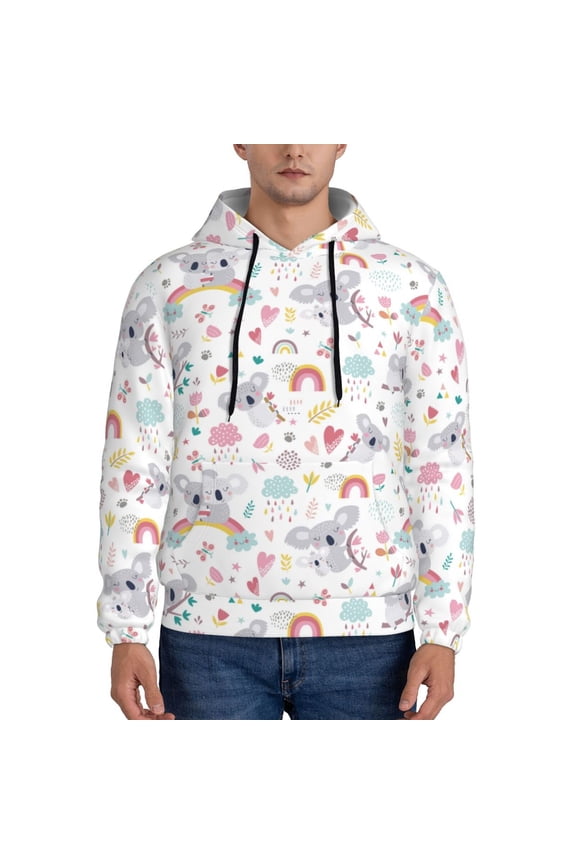 Cute Koala Men's Casual Hooded Collar Drawstring Hoodies Pullover Sweatshirts Casual Long Sleeve Shirts-Medium
