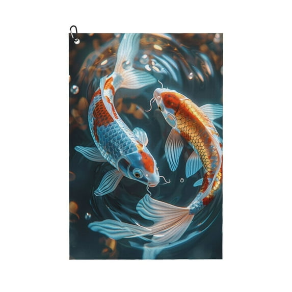 Naloa Cute Koi Fish Serenity Golf Towel Golf Gift for Men and Women Golf Towel with Carabiner Clip to Quickly Remove Mud, Dirt and Sweat
