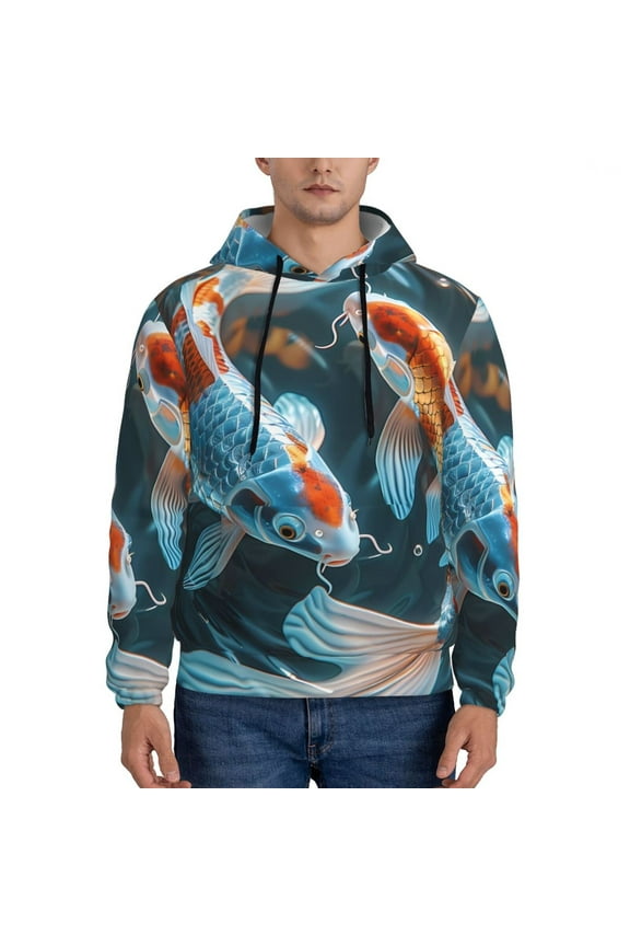 Cute Koi Fish Serenity Men's Casual Hooded Collar Drawstring Hoodies Pullover Sweatshirts Casual Long Sleeve Shirts-3X-Large
