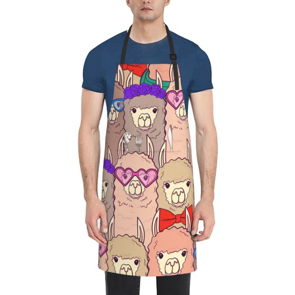 Naloa Cute Lamas Apron Kitchen Aprons with Pockets for Women Men Chef