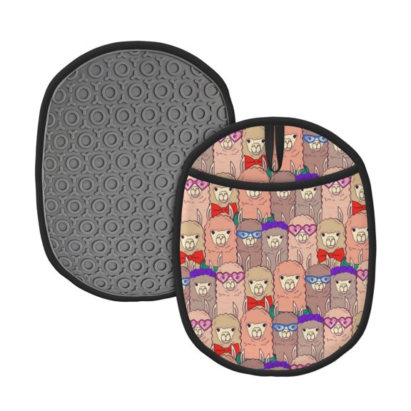 Naloa Cute Lamas Silicone Pot Holders, Oven Mitts Heat Resistant Hot Pads, Non Slip Pot Holder for Kitchen Baking and Cooking 9.4 x 7.5 Inches