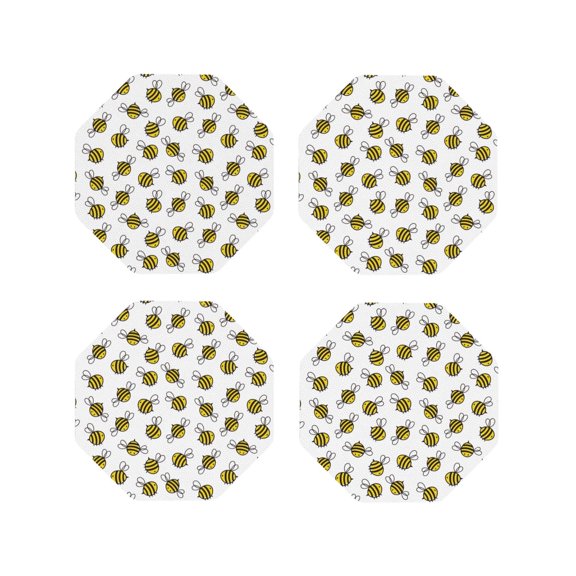 Naloa Cute Little Bee Leather Coasters for Drinks, Durable Drink Coasters 4 Set for Tabletop Protection, Luxurious Home Décor and Housewarming Gift ( {designName})Octagon