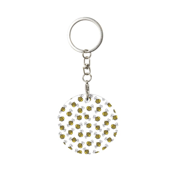 Naloa Cute Little Bee Print Round Keychain Keychain Key Ring, Key Tag, Key Chain Bulk for Gift Accessories (Round)