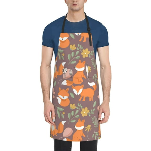 Naloa Cute Little Fox Apron Kitchen Aprons with Pockets for Women Men Chef