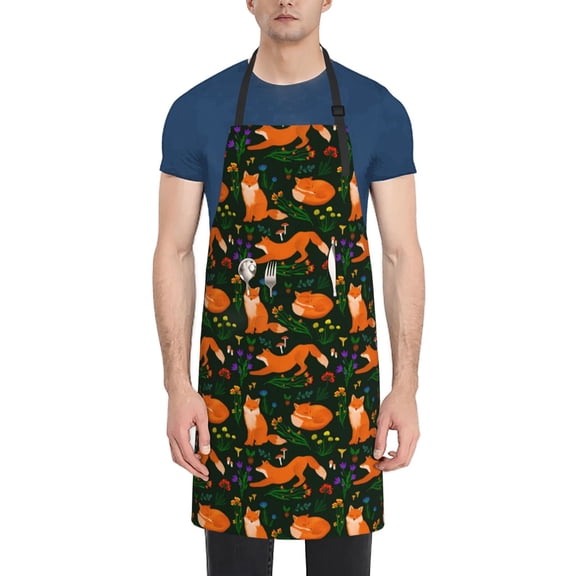 Naloa Cute Little Foxes Apron Kitchen Aprons with Pockets for Women Men Chef