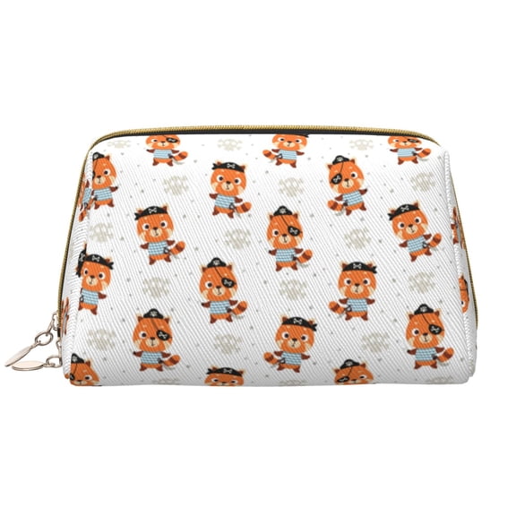 Naloa Cute Little Pirate Red Panda Leather Makeup Bag for Purse Travel, Portable Small Cosmetic Organizer for Women and Girls, Make up Bag with Zipper