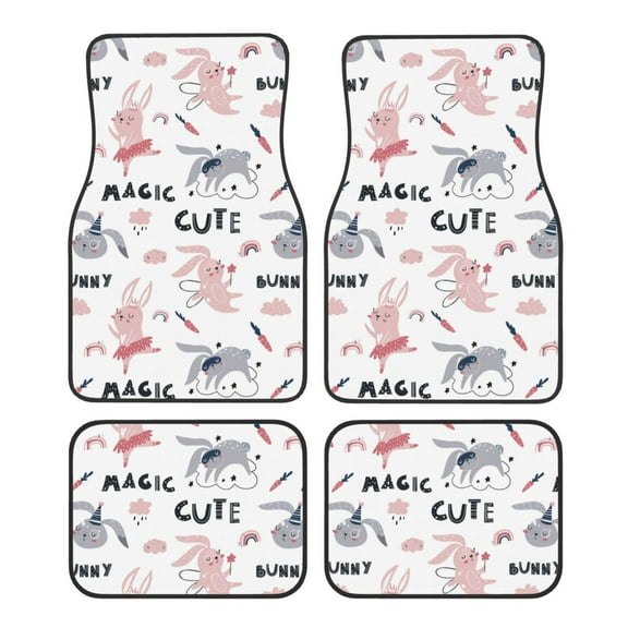 Naloa Cute Magic Bunny Car Foot Mat Set of 4 Pieces - Universal Floor Liner Neoprene Full Set Floor Mats for Cars Trucks SUV