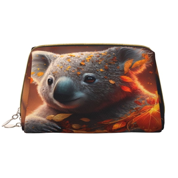 Naloa Cute Maple Leaf Koala Leather Makeup Bag for Purse Travel, Portable Small Cosmetic Organizer for Women and Girls, Make up Bag with Zipper