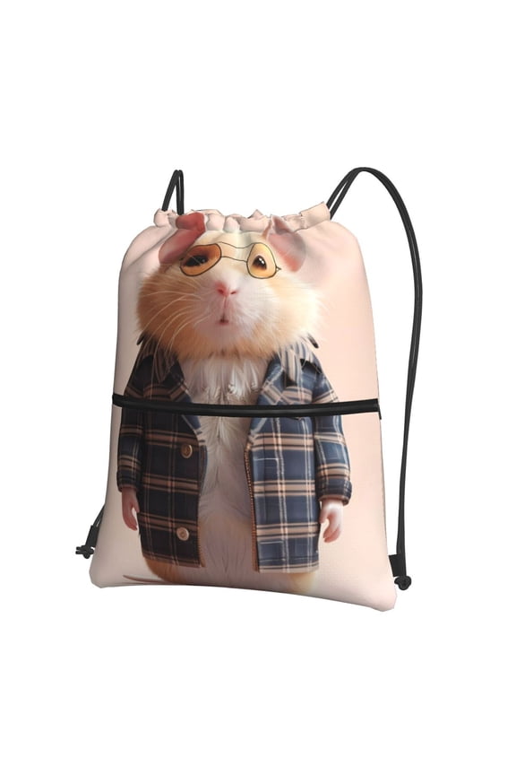 Cute Mouse In Glasses Drawstring Backpack String Bag Cinch Water Resistant for Gym Shopping Sport Yoga