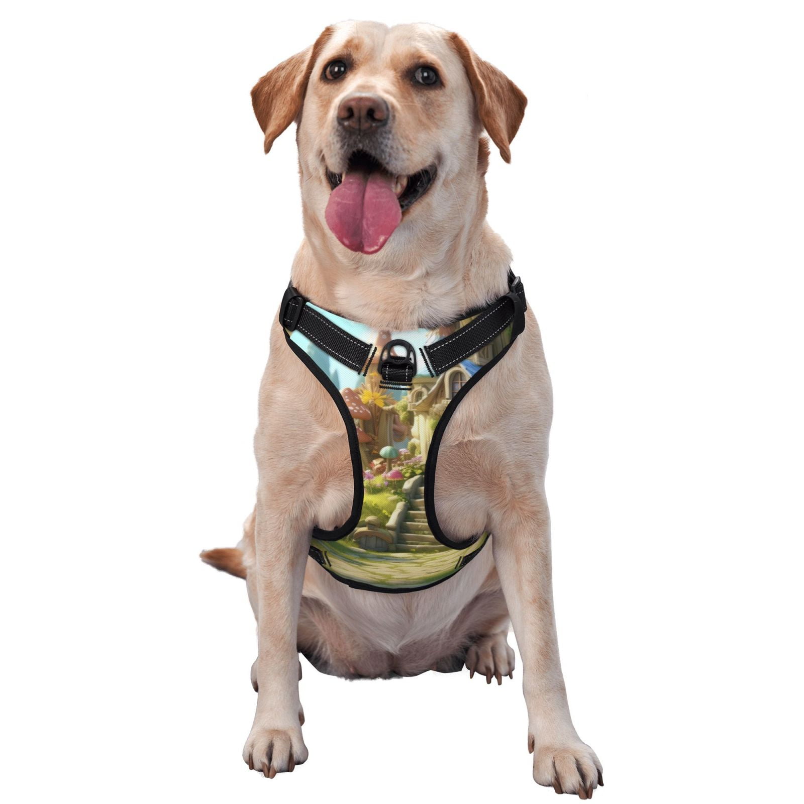 Naloa Cute Mushroom Town A Pet Harness Vest with Traction Rope, Adjustable No-Choke Dog Vest for Outdoor, Walking - Small