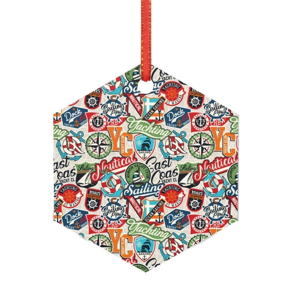 Naloa Cute Nautical Acrylic Santa Tree Decorations Christmas Hanging Pendant for Christmas Winter New Year Party Hanging Decorations-Hexagon