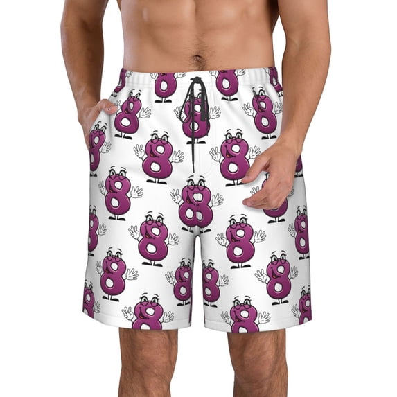 Naloa Cute Number 8 Men's Beach Shorts, Surfing shorts, Swim trunks, Quick Dry Swim Trunks for Surfing Beach Fun - X-Large