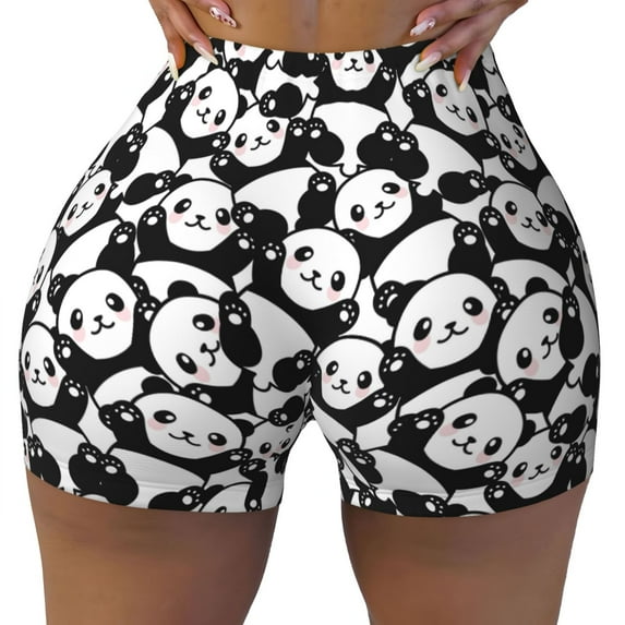 Naloa Seamless Pattern Cute Panda Biker Shorts for Women Seamless Scrunch Short Women’s Yoga Shorts for Gym Running Sport Shorts - Medium
