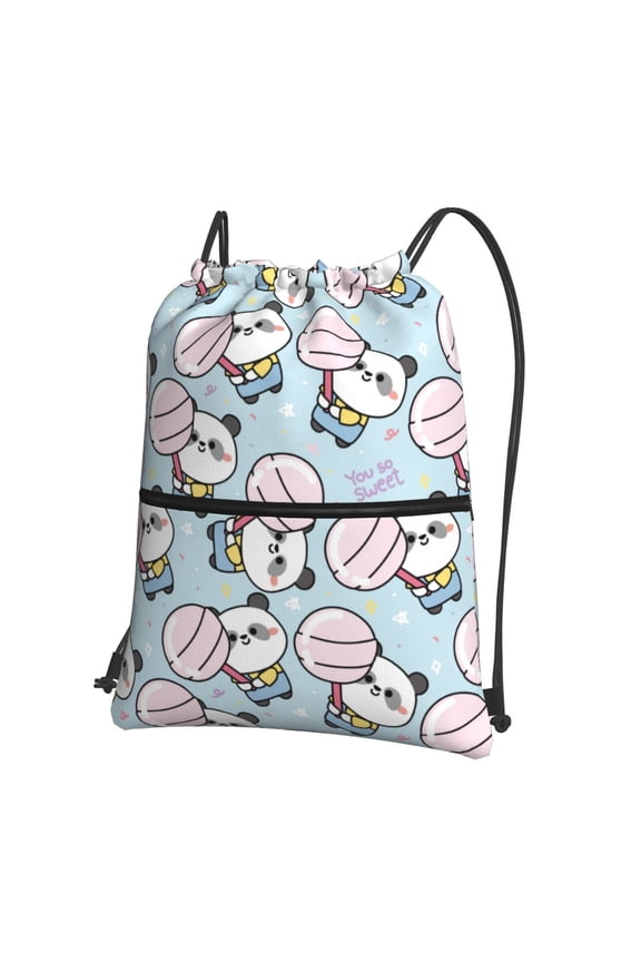 Cute Panda Bear Drawstring Backpack String Bag Cinch Water Resistant for Gym Shopping Sport Yoga