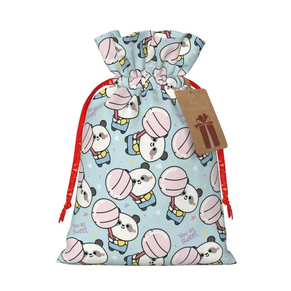 Naloa Cute Panda Bear Drawstring Christmas Bags, 3D Xmas Gift Bags, Christmas Wrapping Bags, Xmas Goodie Bags, Treat Pouch Bags, Party Favor Bags-Medium