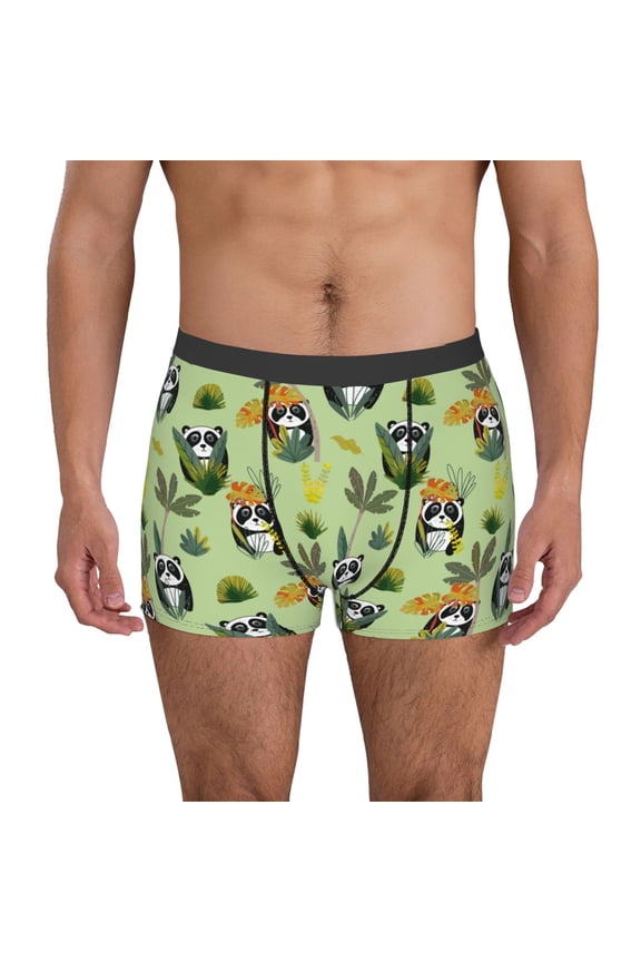 Cute Panda Bear In Greenery Forest Mens Underwear - Boxers for Men, Mens Boxer Briefs, Classic Briefs for Men-Medium