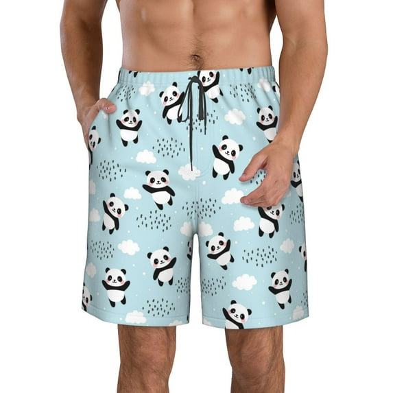 Naloa Cute Panda Bear Men's Beach Shorts, Surfing shorts, Swim trunks, Quick Dry Swim Trunks for Surfing Beach Fun - Medium
