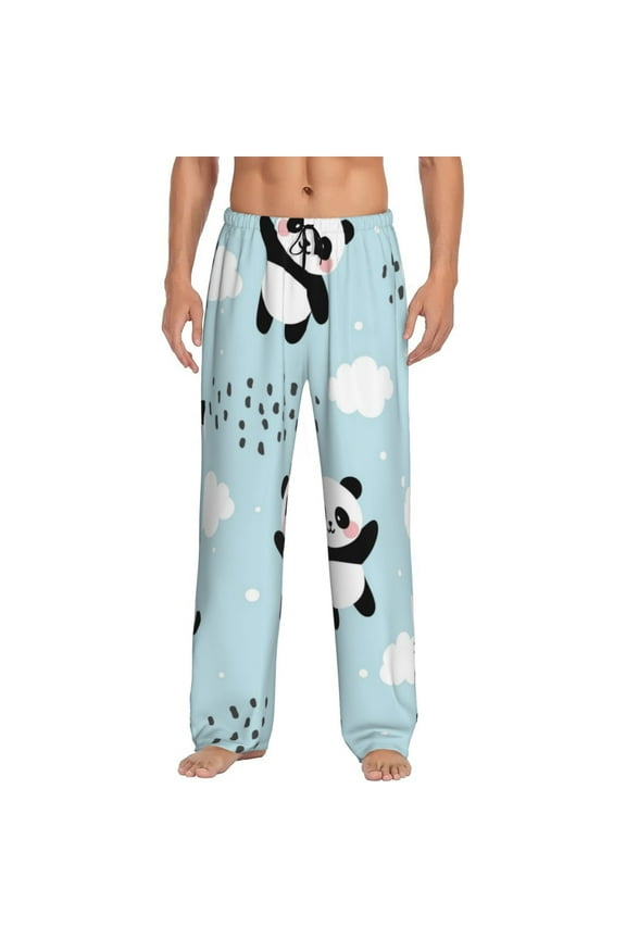 Cute Panda Bear Pajama Pants Men, PJ Bottoms, Sleep & Lounge Pants-Large