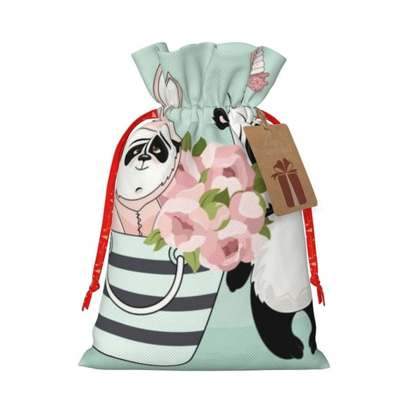 Naloa Cute Panda Drawstring Christmas Bags, 3D Xmas Gift Bags, Christmas Wrapping Bags, Xmas Goodie Bags, Treat Pouch Bags, Party Favor Bags-Medium