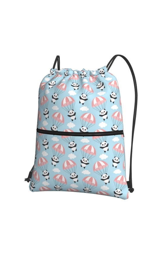Cute Panda Flying in the Sky Drawstring Backpack String Bag Cinch Water Resistant for Gym Shopping Sport Yoga