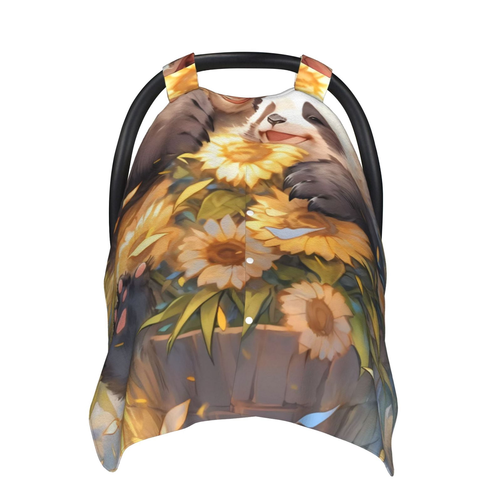 Naloa Cute Panda Sunflower Baby Car Seat Cover, Breathable Baby Carrier Cover, Multiuse Baby Carrier Cover & Nursing Breastfeeding Cover