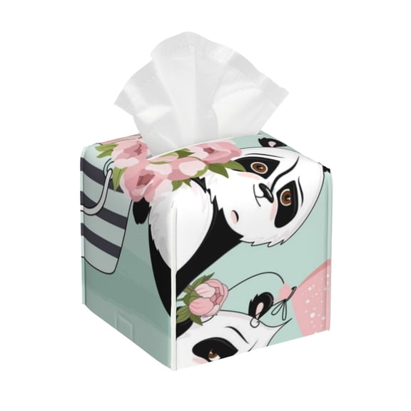 Naloa Cute Panda Tissue Box CoverLeather Tissue Holder Square Facial Tissue Case Facial Paper Organizer Dispenser for Bathroom, Vanity Countertop, Tabletop, Car