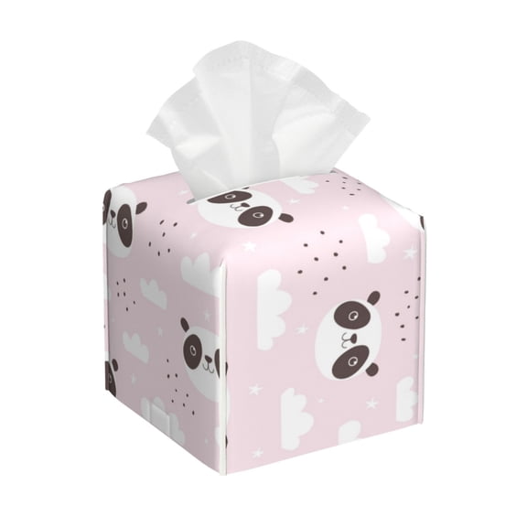 Naloa Cute Panda Tissue Box CoverLeather Tissue Holder Square Facial Tissue Case Facial Paper Organizer Dispenser for Bathroom, Vanity Countertop, Tabletop, Car