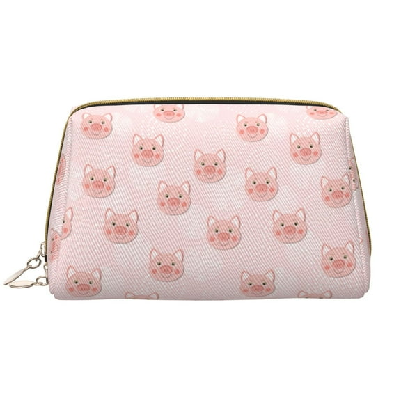 Naloa Cute Pig Face Leather Makeup Bag for Purse Travel, Portable Small Cosmetic Organizer for Women and Girls, Make up Bag with Zipper