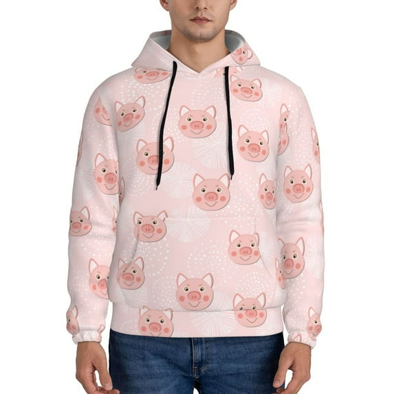 Naloa Cute Pig Face Men's Casual Hooded Collar Drawstring Hoodies Pullover Sweatshirts Casual Long Sleeve Shirts-4X-Large