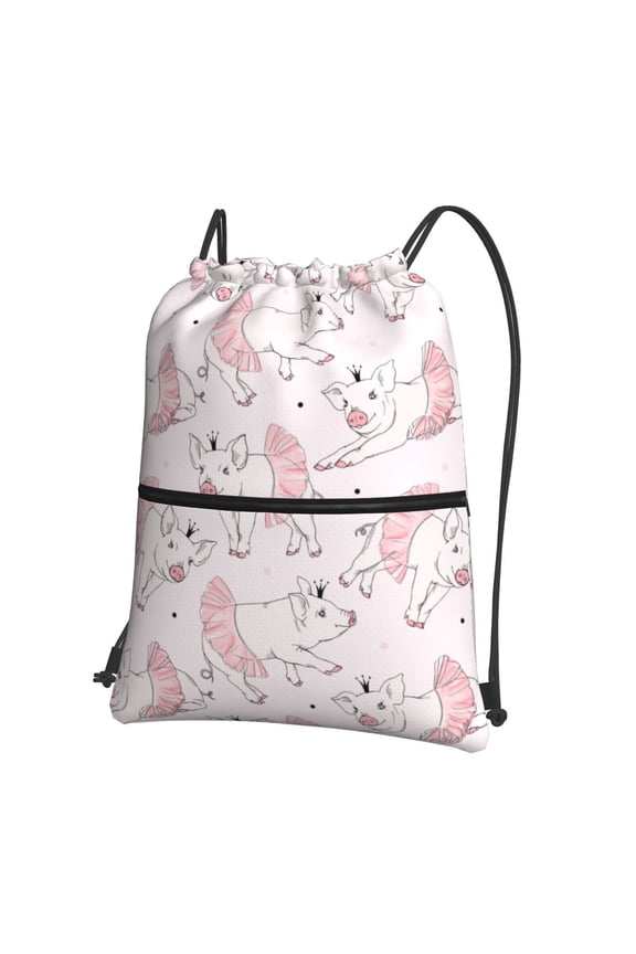 Cute Piggy Ballerina Drawstring Backpack String Bag Cinch Water Resistant for Gym Shopping Sport Yoga